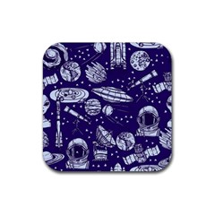 Space Sketch Seamless Pattern Rubber Coaster (square) 