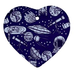 Space Sketch Seamless Pattern Heart Ornament (two Sides)