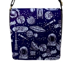 Space Sketch Seamless Pattern Flap Closure Messenger Bag (l)