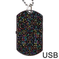 Seamless Pattern With Love Symbols Dog Tag Usb Flash (one Side)