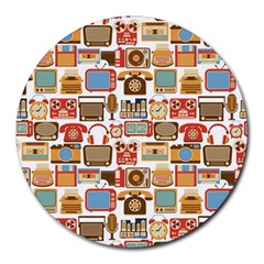 Vintage Gadget Seamless Pattern Round Mousepads