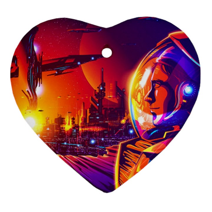 Far Future Human Colonization Heart Ornament (Two Sides)