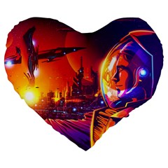 Far Future Human Colonization Large 19  Premium Heart Shape Cushions by Vaneshart