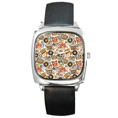 Music Retro Seamless Pattern Square Metal Watch by Vaneshart