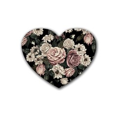 Elegant Seamless Pattern Blush Toned Rustic Flowers Heart Coaster (4 pack) 