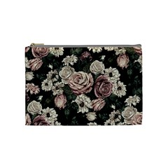 Elegant Seamless Pattern Blush Toned Rustic Flowers Cosmetic Bag (Medium)