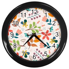 Colorful Ditsy Floral Print Background Wall Clock (black)