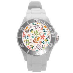 Colorful Ditsy Floral Print Background Round Plastic Sport Watch (l) by Vaneshart