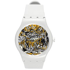 Crazy Abstract Doodle Social Doodle Drawing Style Round Plastic Sport Watch (m)