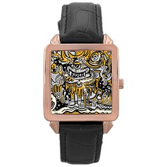 Crazy Abstract Doodle Social Doodle Drawing Style Rose Gold Leather Watch 