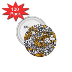 Hand Drawn Vector Illustration Doodle Funny World 1 75  Buttons (100 Pack) 