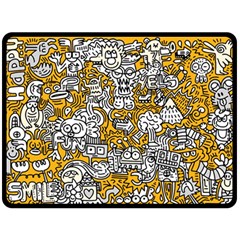 Hand Drawn Vector Illustration Doodle Funny World Fleece Blanket (large) 