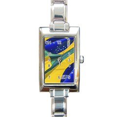 Brazil Flags Waving Background Rectangle Italian Charm Watch by dflcprintsclothing