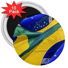 Brazil Flags Waving Background 3  Magnets (10 Pack)  by dflcprintsclothing