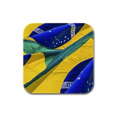 Brazil Flags Waving Background Rubber Square Coaster (4 Pack)  by dflcprintsclothing