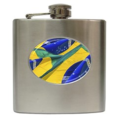 Brazil Flags Waving Background Hip Flask (6 Oz) by dflcprintsclothing