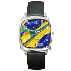 Brazil Flags Waving Background Square Metal Watch by dflcprintsclothing