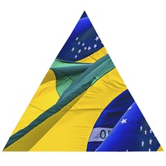 Brazil Flags Waving Background Wooden Puzzle Triangle by dflcprintsclothing