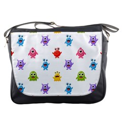 Seamless Pattern Cute Funny Monster Cartoon Isolated White Background Messenger Bag