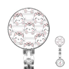 Cat With Bow Pattern Stainless Steel Nurses Watch by Vaneshart