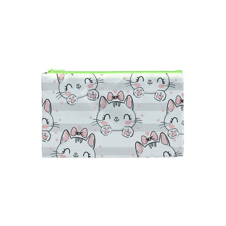 Cat With Bow Pattern Cosmetic Bag (XS)