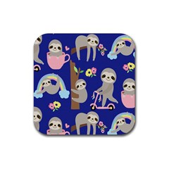 Hand Drawn Cute Sloth Pattern Background Rubber Coaster (square)  by Vaneshart