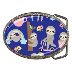 Hand Drawn Cute Sloth Pattern Background Belt Buckles by Vaneshart