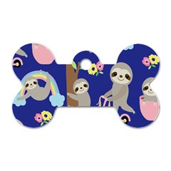 Hand Drawn Cute Sloth Pattern Background Dog Tag Bone (two Sides) by Vaneshart