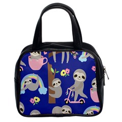 Hand Drawn Cute Sloth Pattern Background Classic Handbag (two Sides)