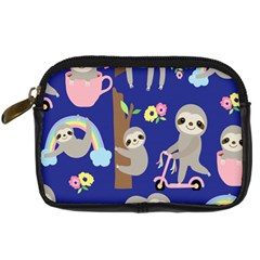 Hand Drawn Cute Sloth Pattern Background Digital Camera Leather Case by Vaneshart