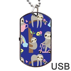 Hand Drawn Cute Sloth Pattern Background Dog Tag Usb Flash (two Sides)