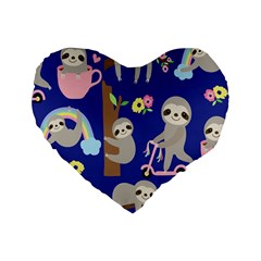 Hand Drawn Cute Sloth Pattern Background Standard 16  Premium Flano Heart Shape Cushions