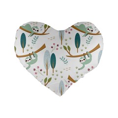 Pattern Sloth Woodland Standard 16  Premium Flano Heart Shape Cushions