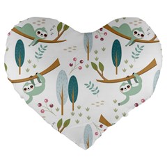 Pattern Sloth Woodland Large 19  Premium Flano Heart Shape Cushions by Vaneshart