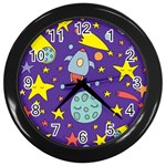 Card With Lovely Planets Wall Clock (Black) Front