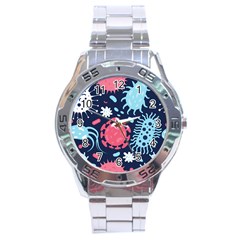 Seamless Pattern Microbes Virus Vector Illustration Stainless Steel Analogue Watch