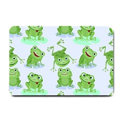 Cute Green Frogs Seamless Pattern Small Doormat  by Vaneshart