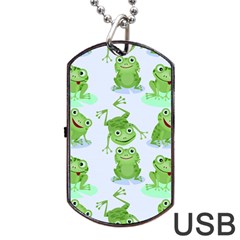 Cute Green Frogs Seamless Pattern Dog Tag Usb Flash (two Sides)