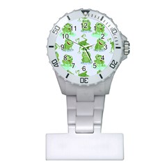 Cute Green Frogs Seamless Pattern Plastic Nurses Watch