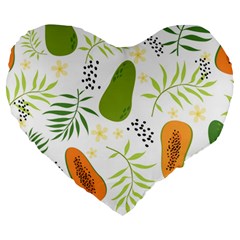 Seamless Tropical Pattern With Papaya Large 19  Premium Heart Shape Cushions by Vaneshart