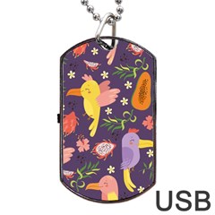 Exotic Seamless Pattern With Parrots Fruits Dog Tag Usb Flash (two Sides)