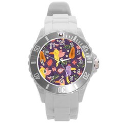 Exotic Seamless Pattern With Parrots Fruits Round Plastic Sport Watch (l) by Vaneshart