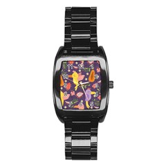 Exotic Seamless Pattern With Parrots Fruits Stainless Steel Barrel Watch