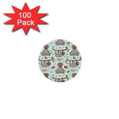 Seamless Pattern With Cute Sloths Relax Enjoy Yoga 1  Mini Buttons (100 Pack) 