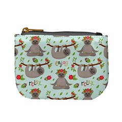 Seamless Pattern With Cute Sloths Relax Enjoy Yoga Mini Coin Purse