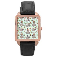 Seamless Pattern With Cute Sloths Relax Enjoy Yoga Rose Gold Leather Watch  by Vaneshart