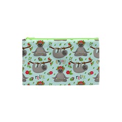 Seamless Pattern With Cute Sloths Relax Enjoy Yoga Cosmetic Bag (xs) by Vaneshart