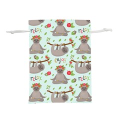 Seamless Pattern With Cute Sloths Relax Enjoy Yoga Lightweight Drawstring Pouch (m) by Vaneshart