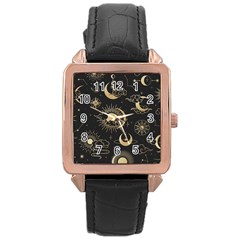 Asian Seamless Pattern With Clouds Moon Sun Stars Vector Collection Oriental Chinese Japanese Korean Rose Gold Leather Watch 