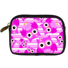 Pink Owl Pattern Background Digital Camera Leather Case